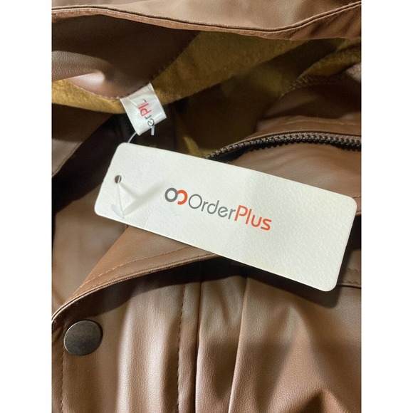 OC Order Plus PU Leather Womens Chocolate Belted Mid Length Size Large Jacket - Picture 4 of 7
